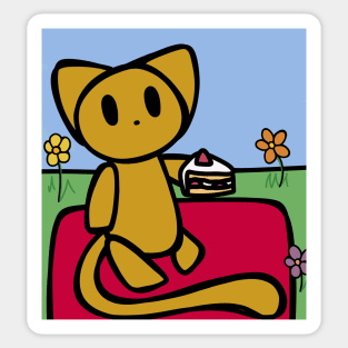 Cute Spring Time Picnic Cat Sticker